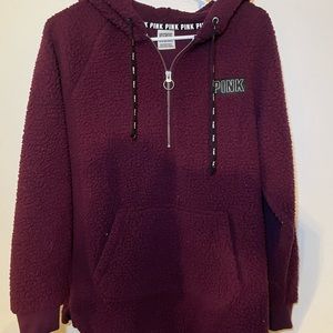 Burgundy VS Victorias Secret Pink Size XS Sherpa hooded trendy quarter zip